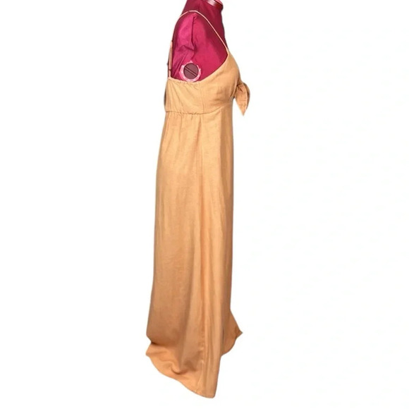 NWT Roxy linen blend spaghetti straps front knot empire waist maxi dress slit - Picture 6 of 12